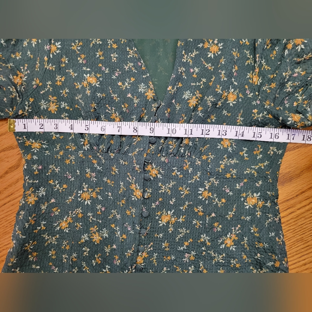 Madewell Silk Evie Tie-Sleeve Top Fresh Sprigs Green Floral Size 4 - Picture 9 of 13